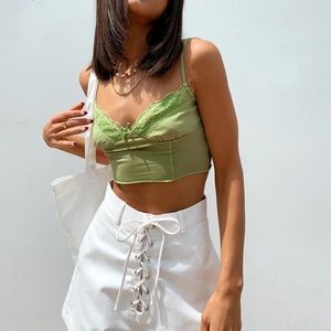 princess polly green lace cropped camisole